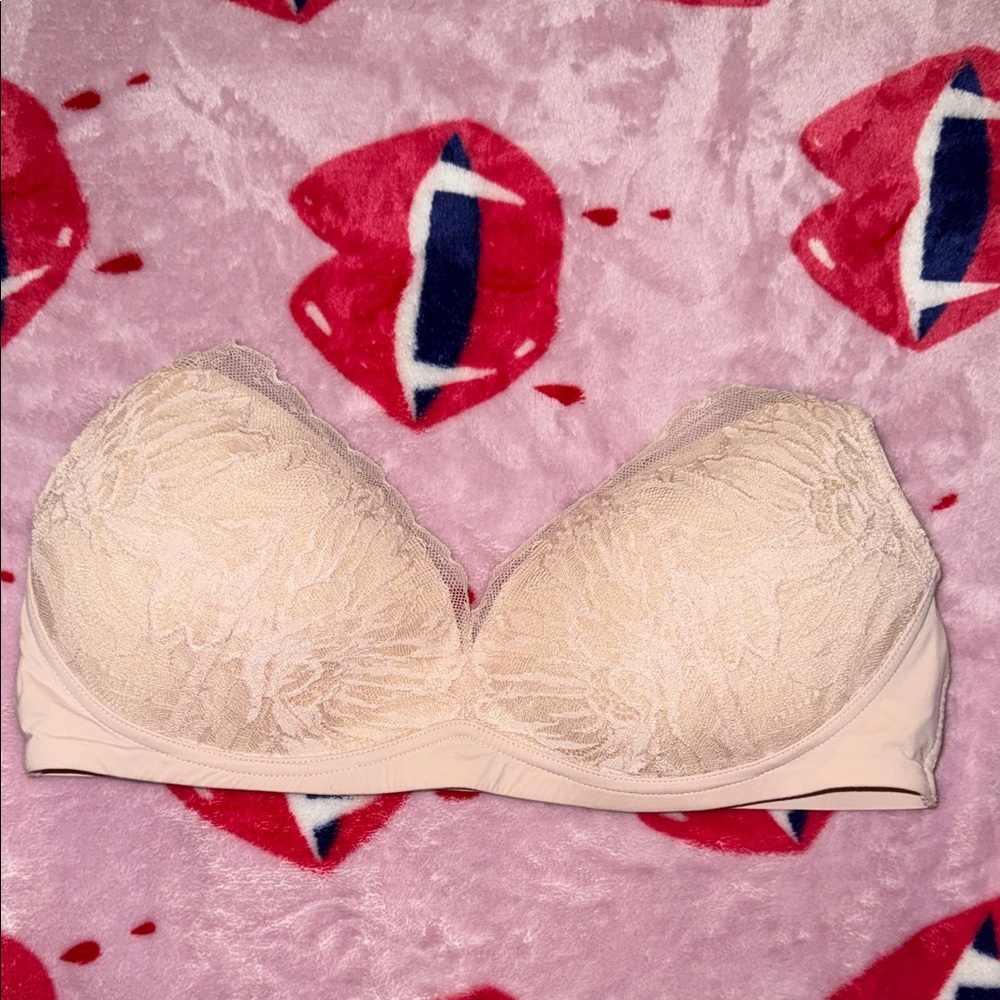 Elegant Lace Women's Bra Lightly Lined Wireless, Nude, Lace- Cream